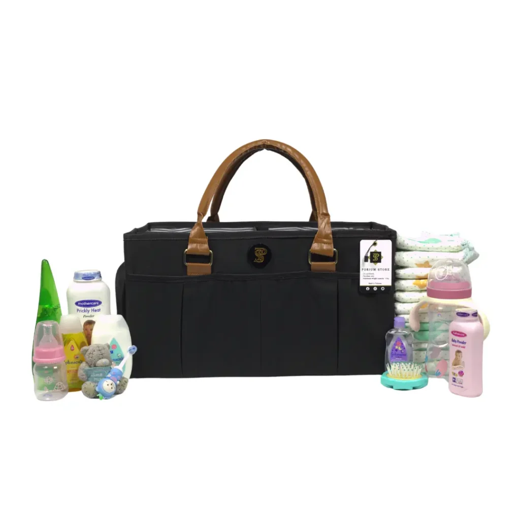 Royal Caddy Diaper Organizer, a stylish and practical baby bag with storage boxes for easy organization.